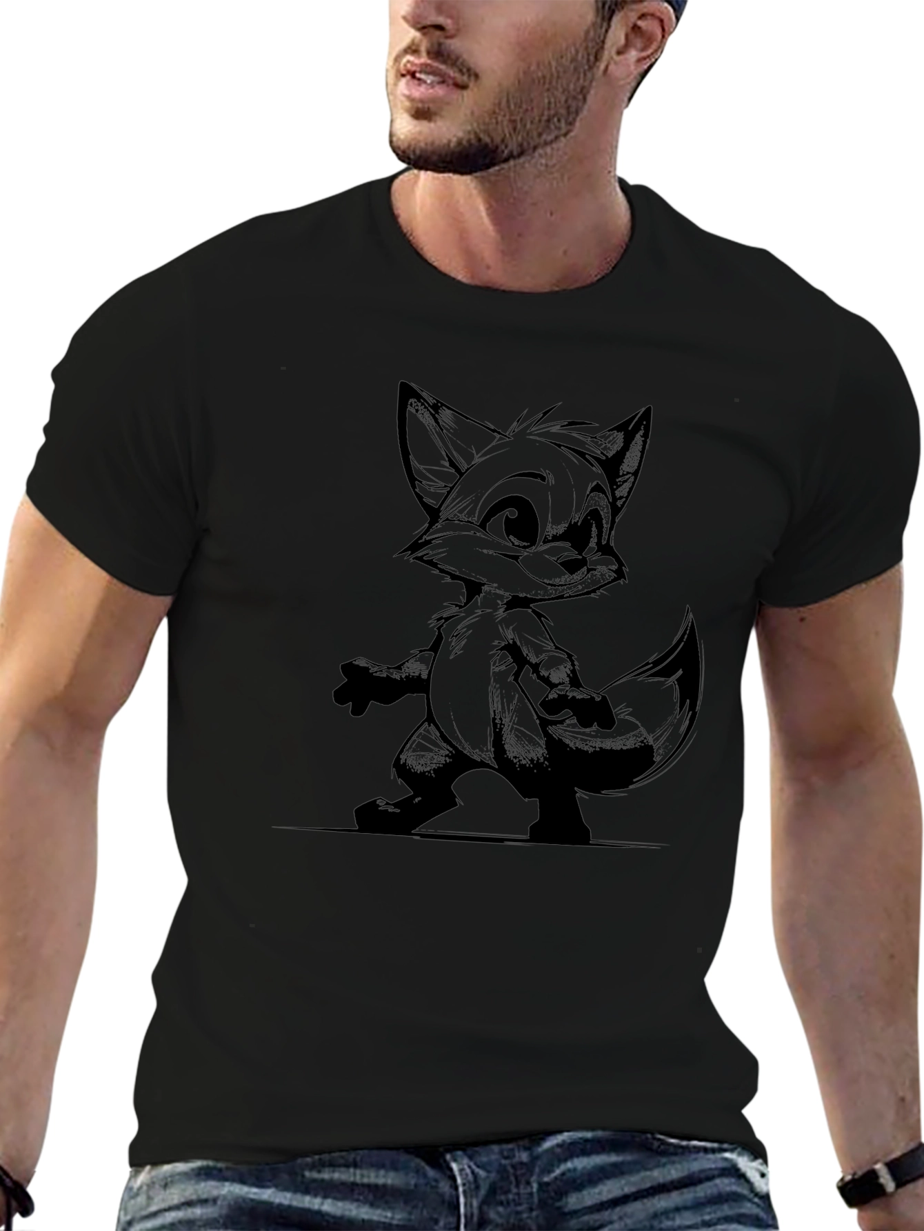 Cartoon Fox Graphic Tee - Unisex Black T-Shirt