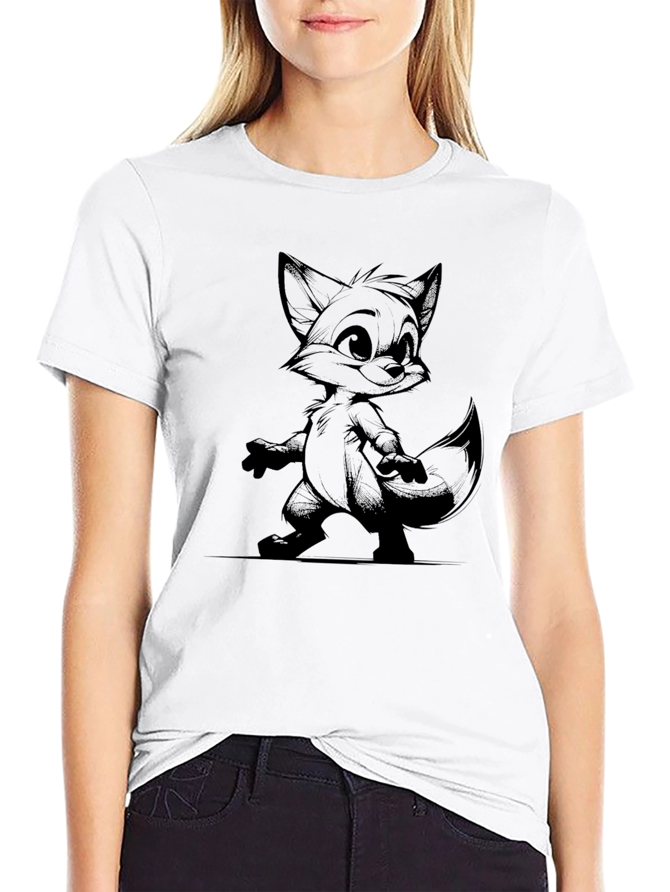 Cartoon Fox Graphic Tee - Unisex Black T-Shirt