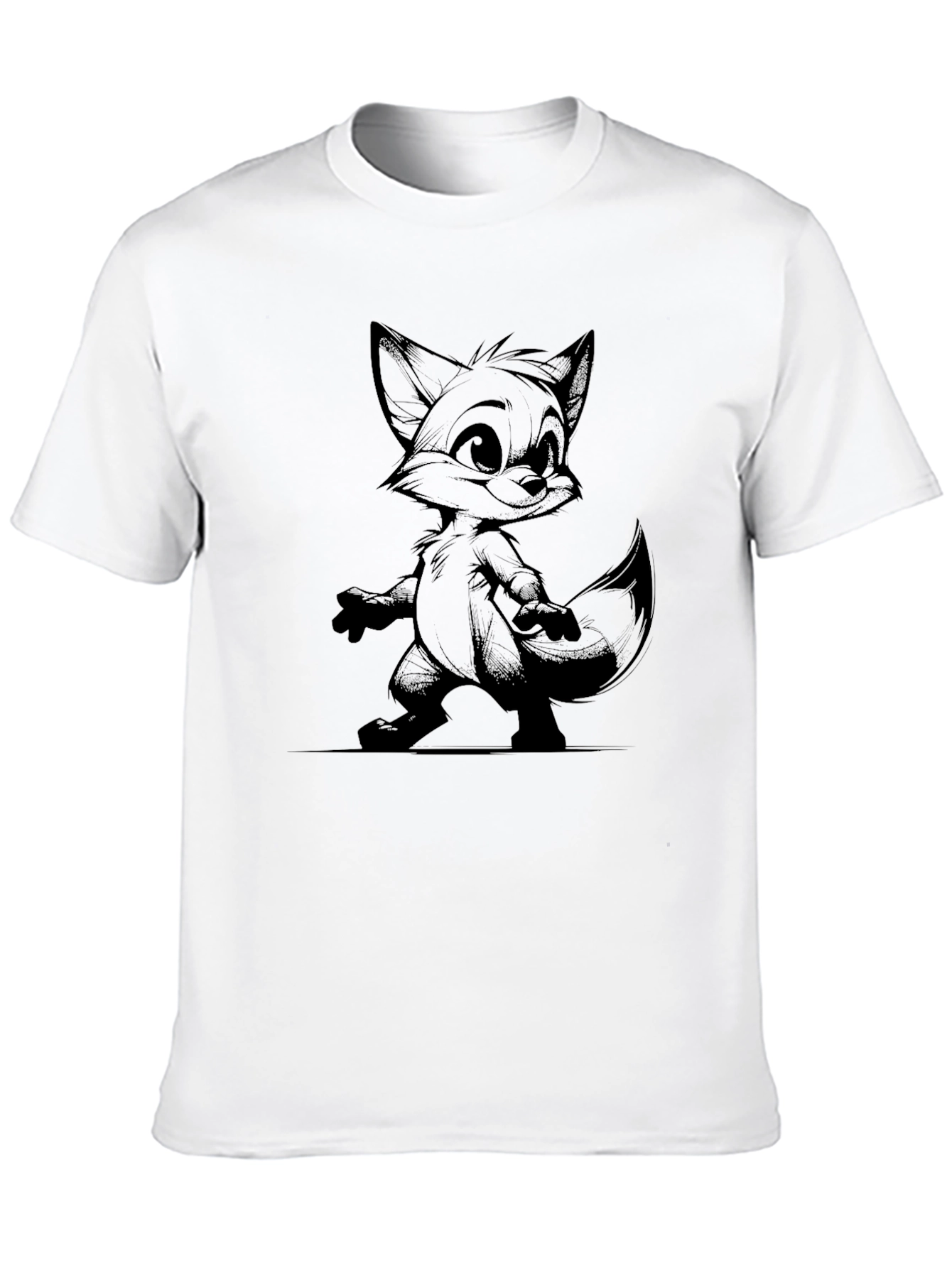 Cartoon Fox Graphic Tee - Unisex Black T-Shirt