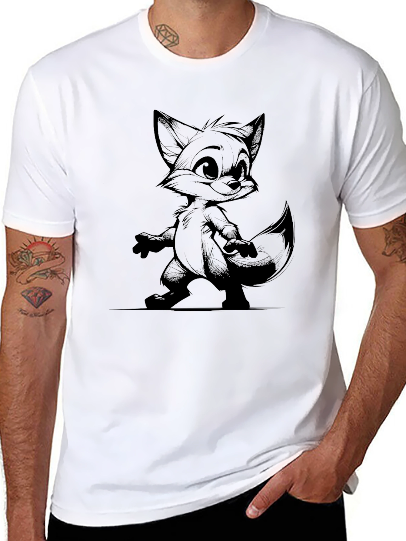 Cartoon Fox Graphic Tee - Unisex Black T-Shirt