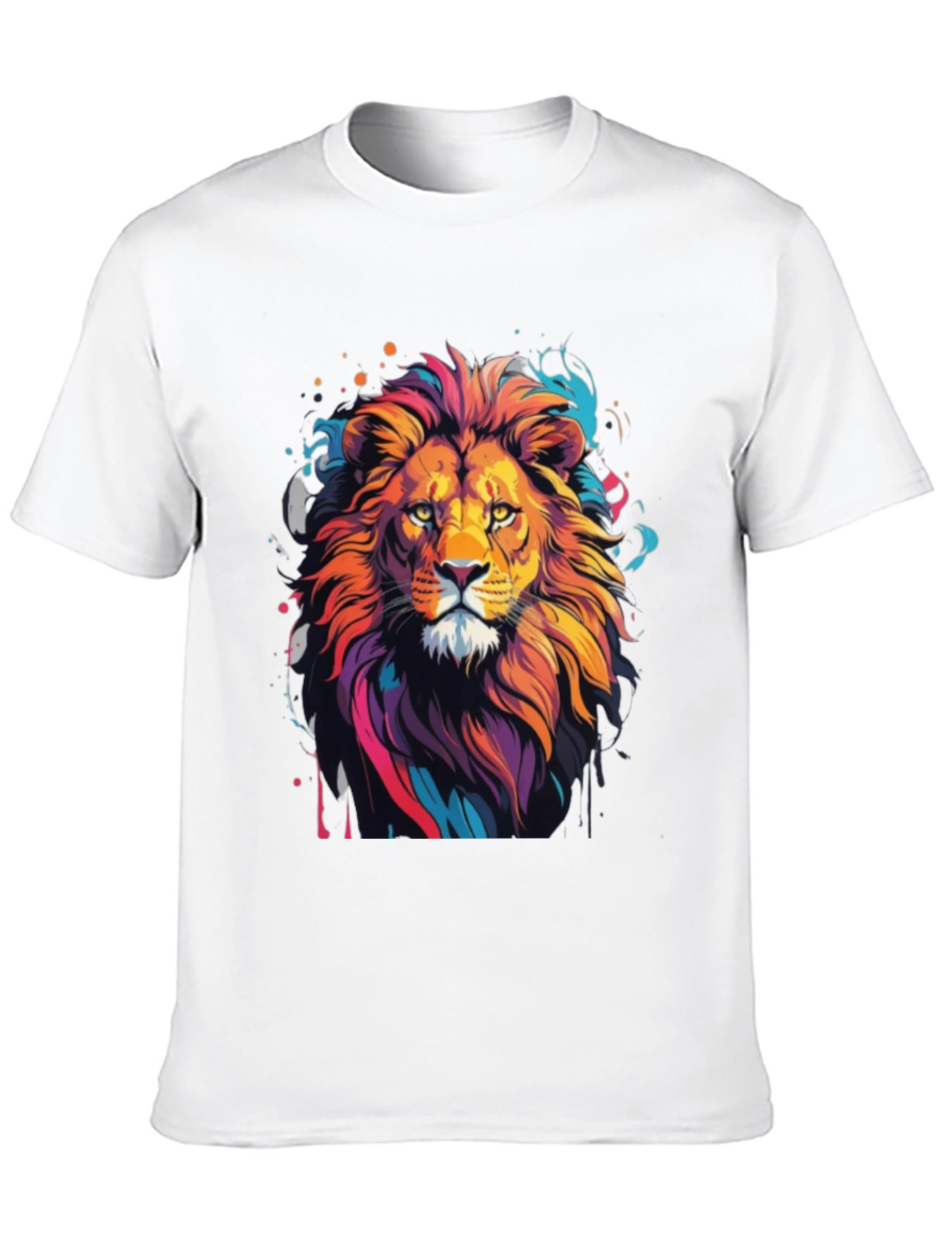 Vibrant Lion Graphic Tee - Artistic Mens T-Shirt