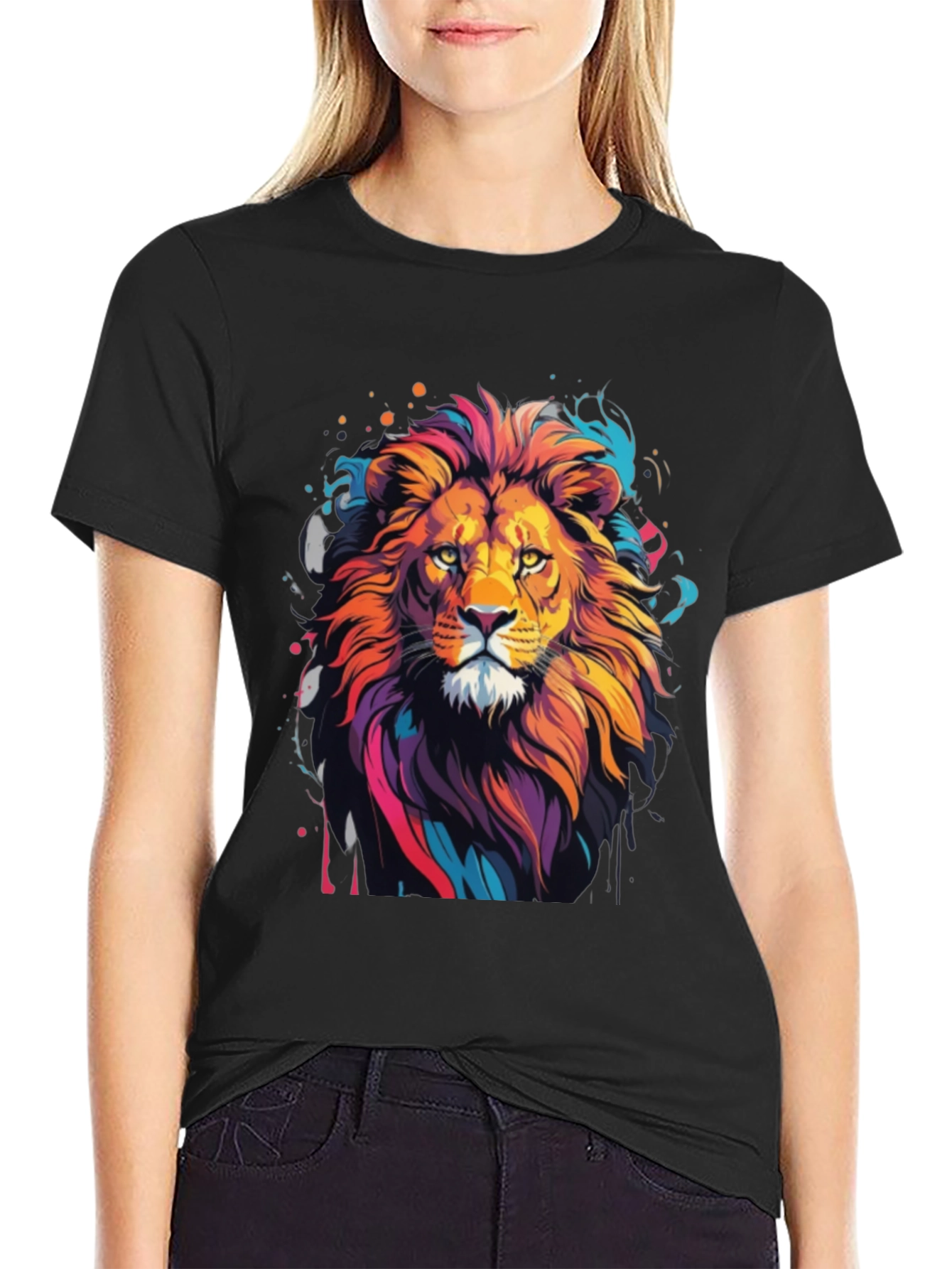 Vibrant Lion Graphic Tee - Artistic Mens T-Shirt