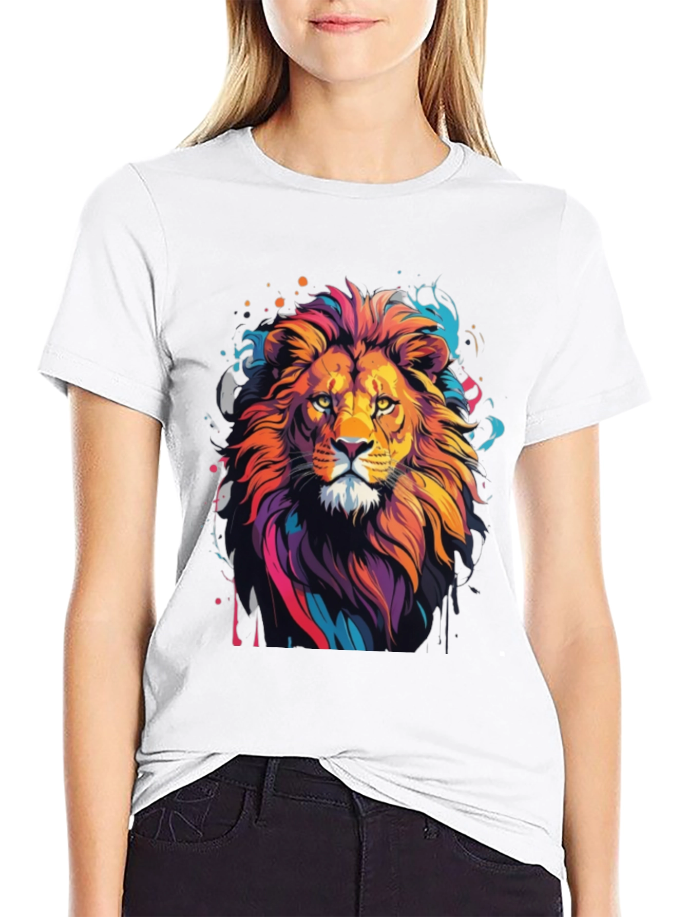 Vibrant Lion Graphic Tee - Artistic Mens T-Shirt