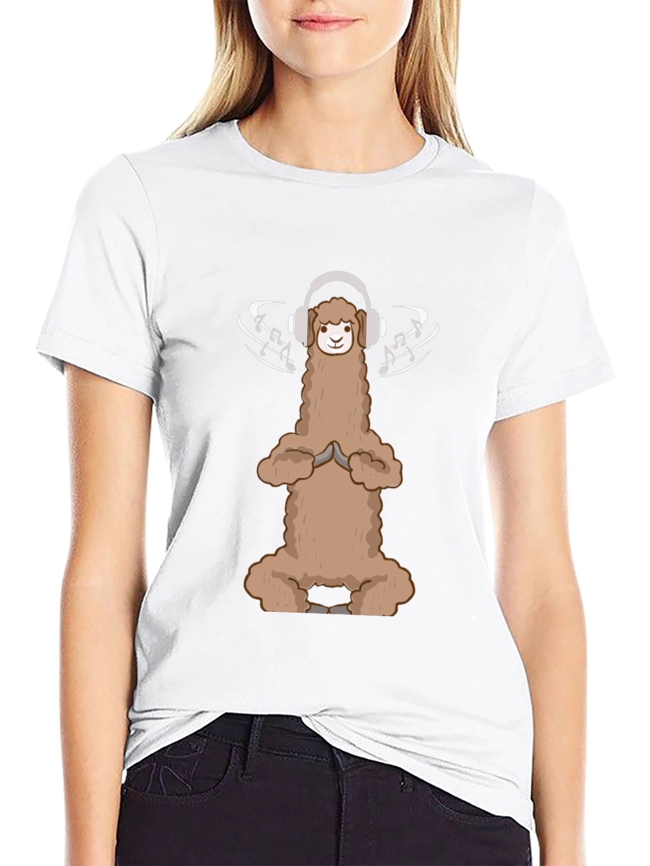 Llama Music Lover T-Shirt Funny Alpaca Headphones Tee