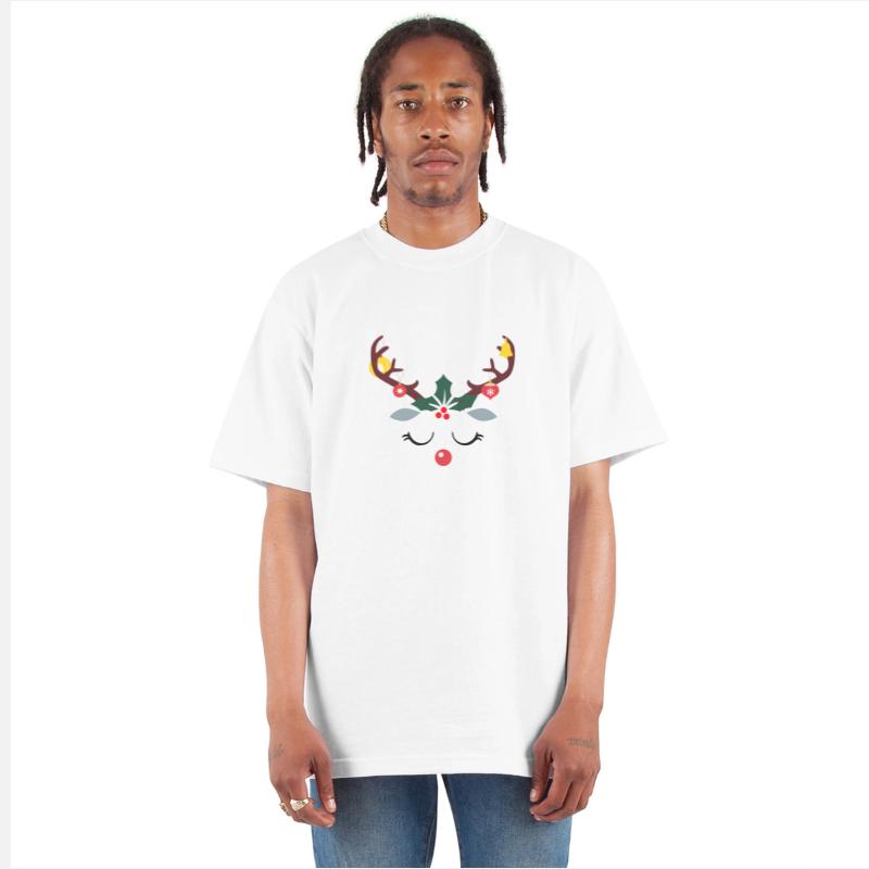Reindeer face with christmas lights and tree leave