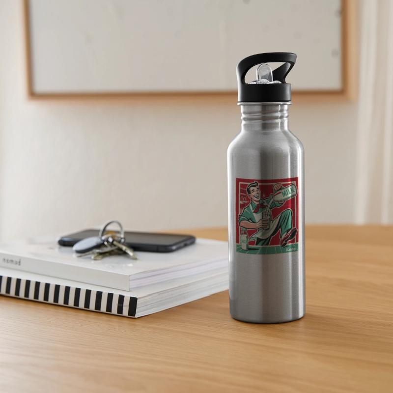 Retro man pouring milk with big smile