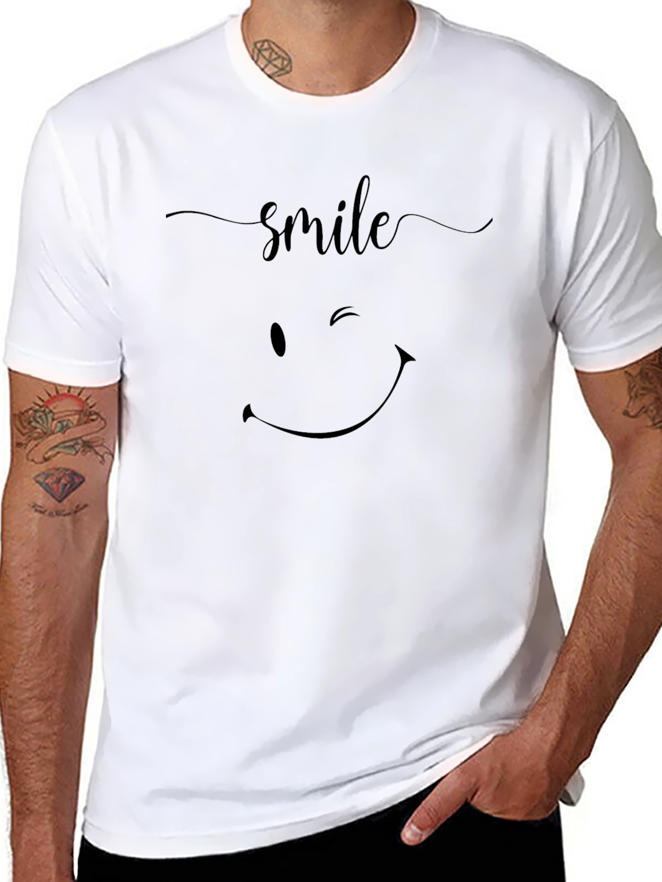 Smile Graphic Print Black T-Shirt