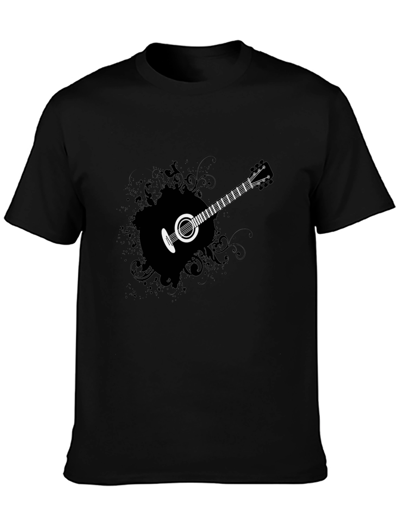 Guitar Graphic Tee - Mens Black Cotton T-Shirt