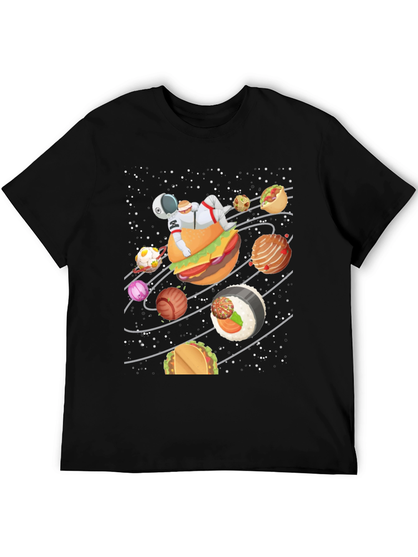 Food Galaxy T-Shirt - Astronaut & Planets Design