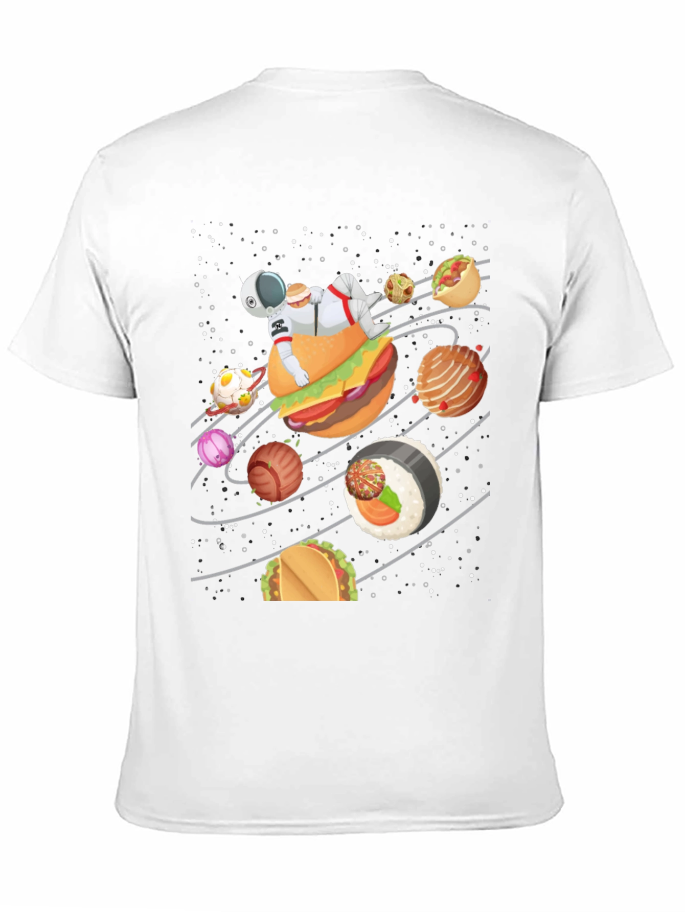 Food Galaxy T-Shirt - Astronaut & Planets Design