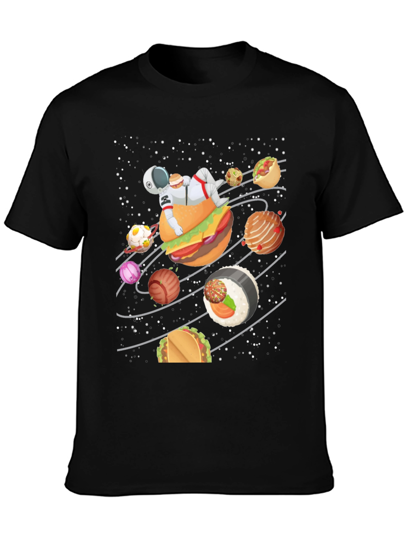 Food Galaxy T-Shirt - Astronaut & Planets Design