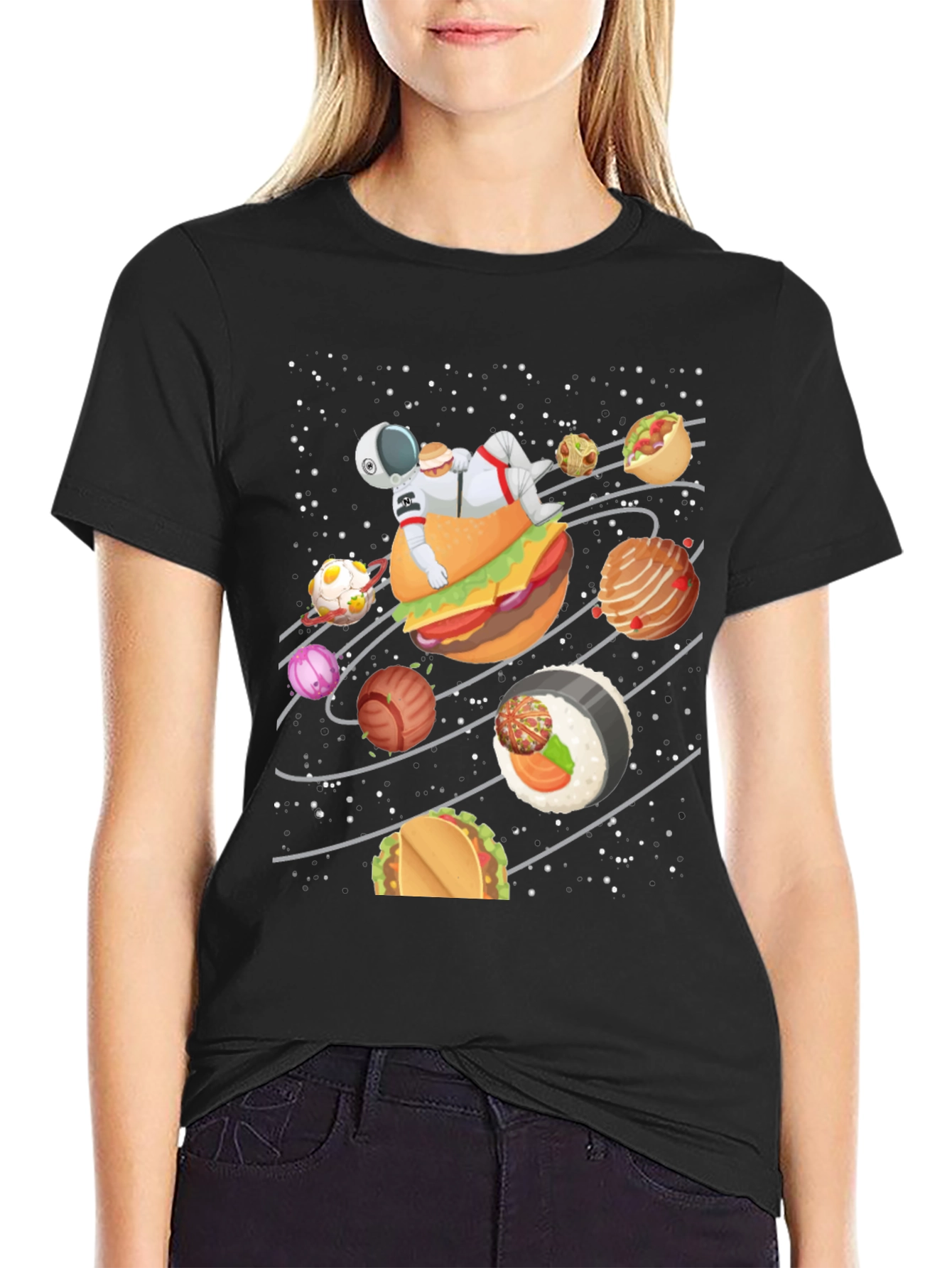 Food Galaxy T-Shirt - Astronaut & Planets Design