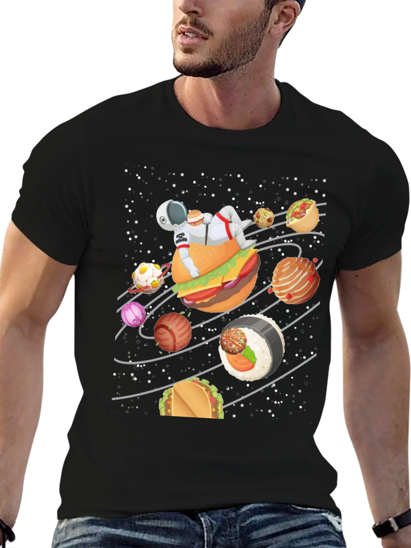 Food Galaxy T-Shirt - Astronaut & Planets Design