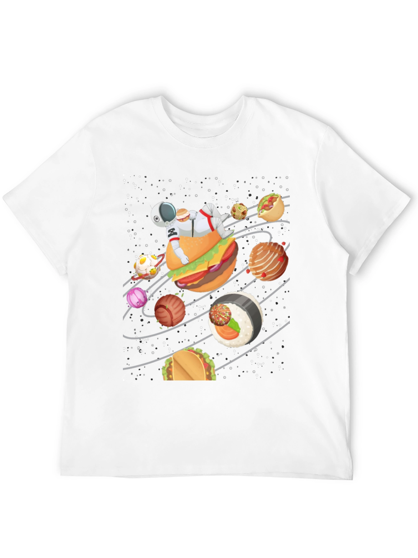 Food Galaxy T-Shirt - Astronaut & Planets Design