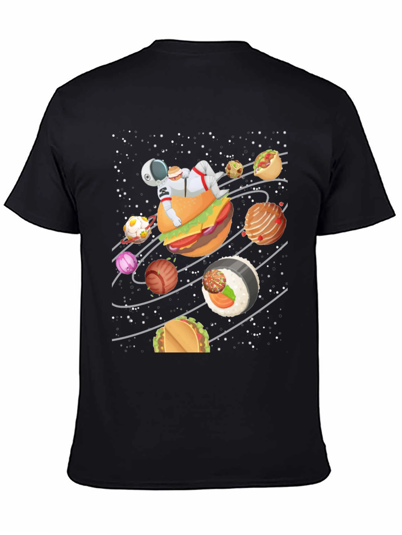 Food Galaxy T-Shirt - Astronaut & Planets Design