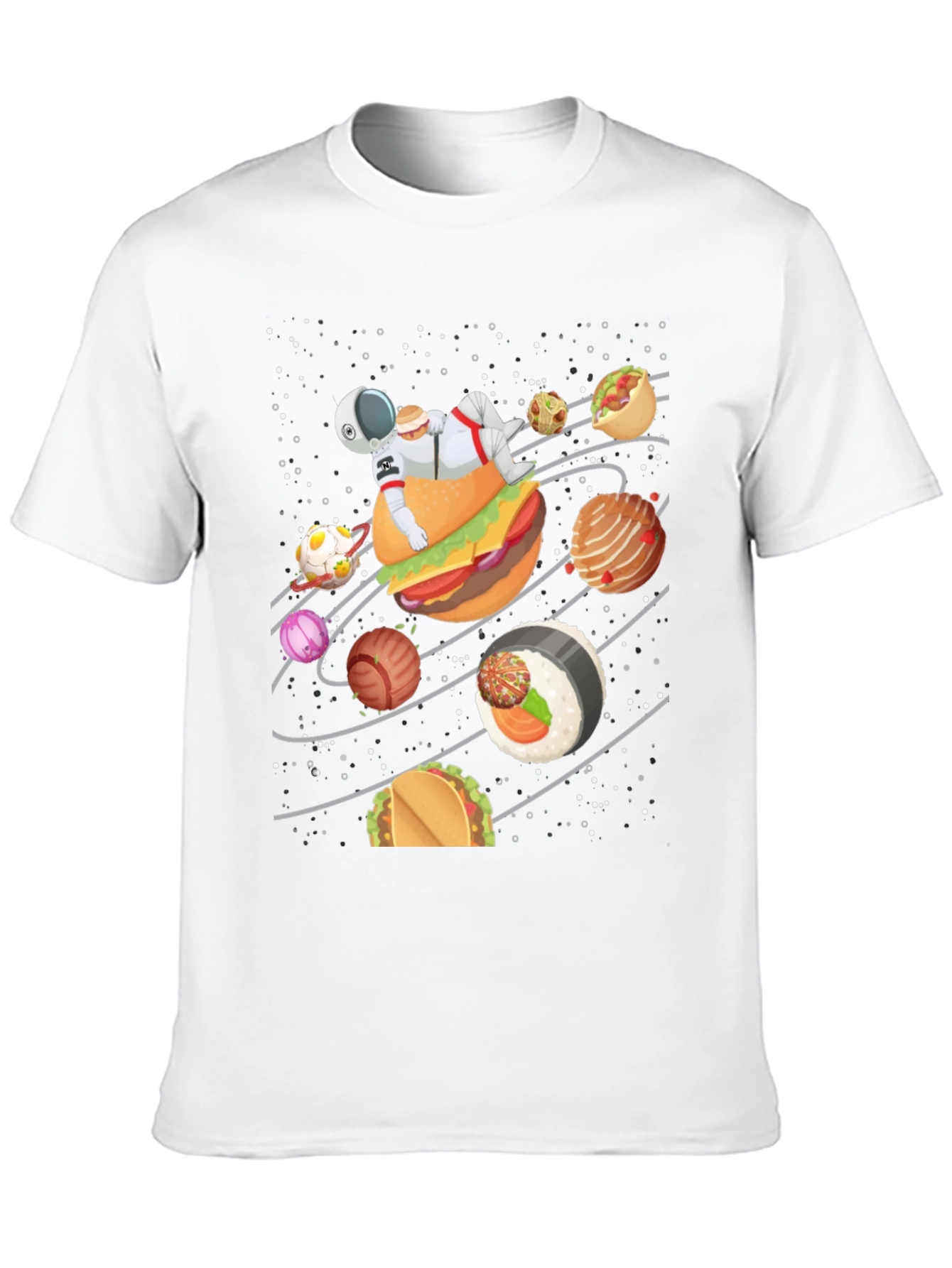 Food Galaxy T-Shirt - Astronaut & Planets Design