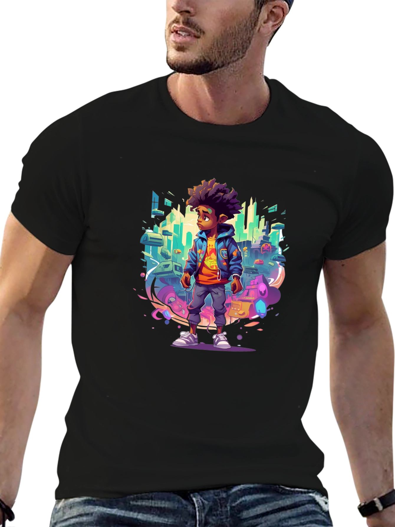 Graphic Tee - Afro Kid in Cityscape