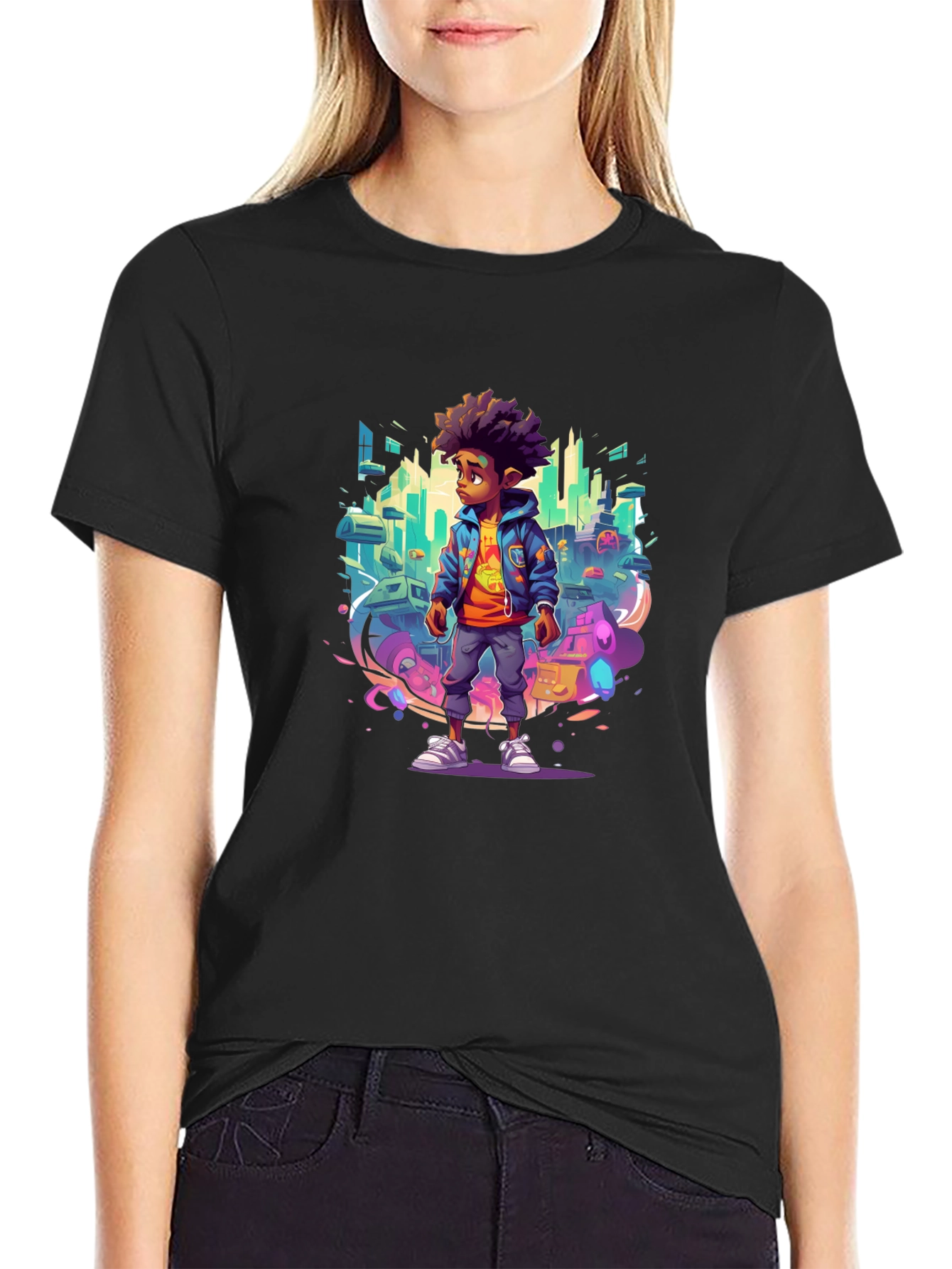 Graphic Tee - Afro Kid in Cityscape