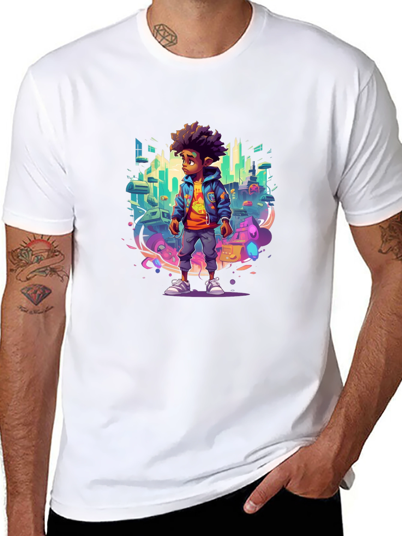 Graphic Tee - Afro Kid in Cityscape