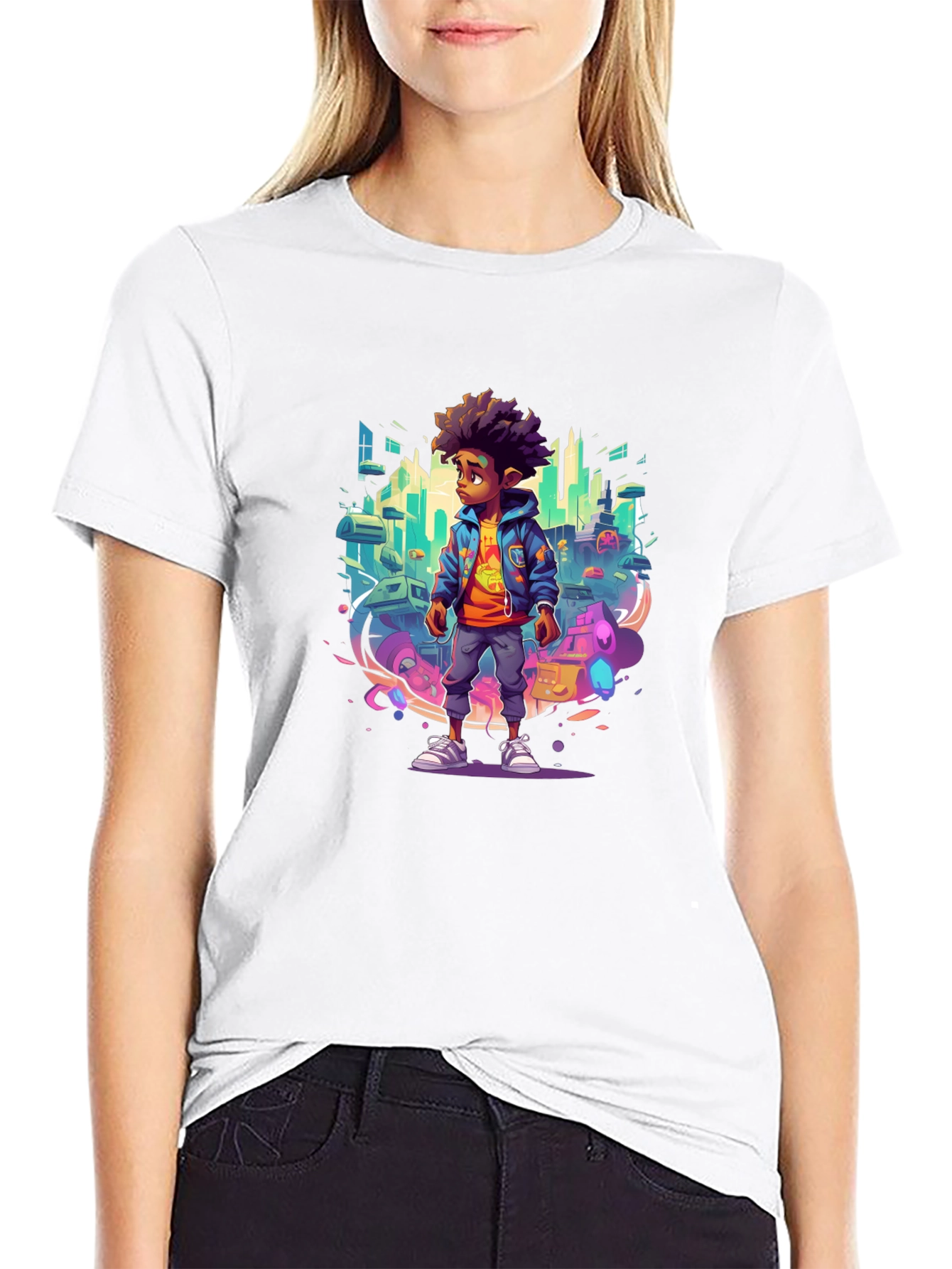 Graphic Tee - Afro Kid in Cityscape