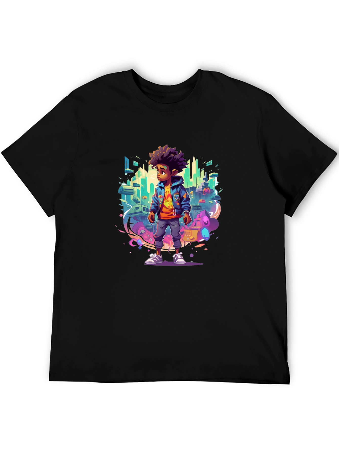 Graphic Tee - Afro Kid in Cityscape