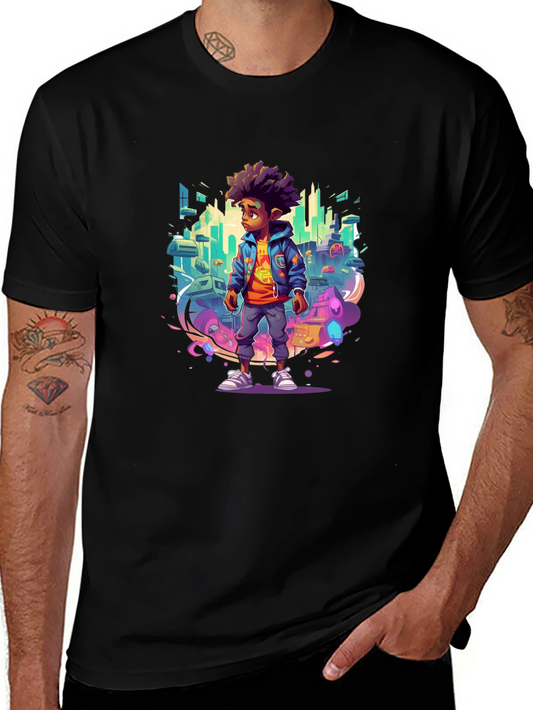 Graphic Tee - Afro Kid in Cityscape
