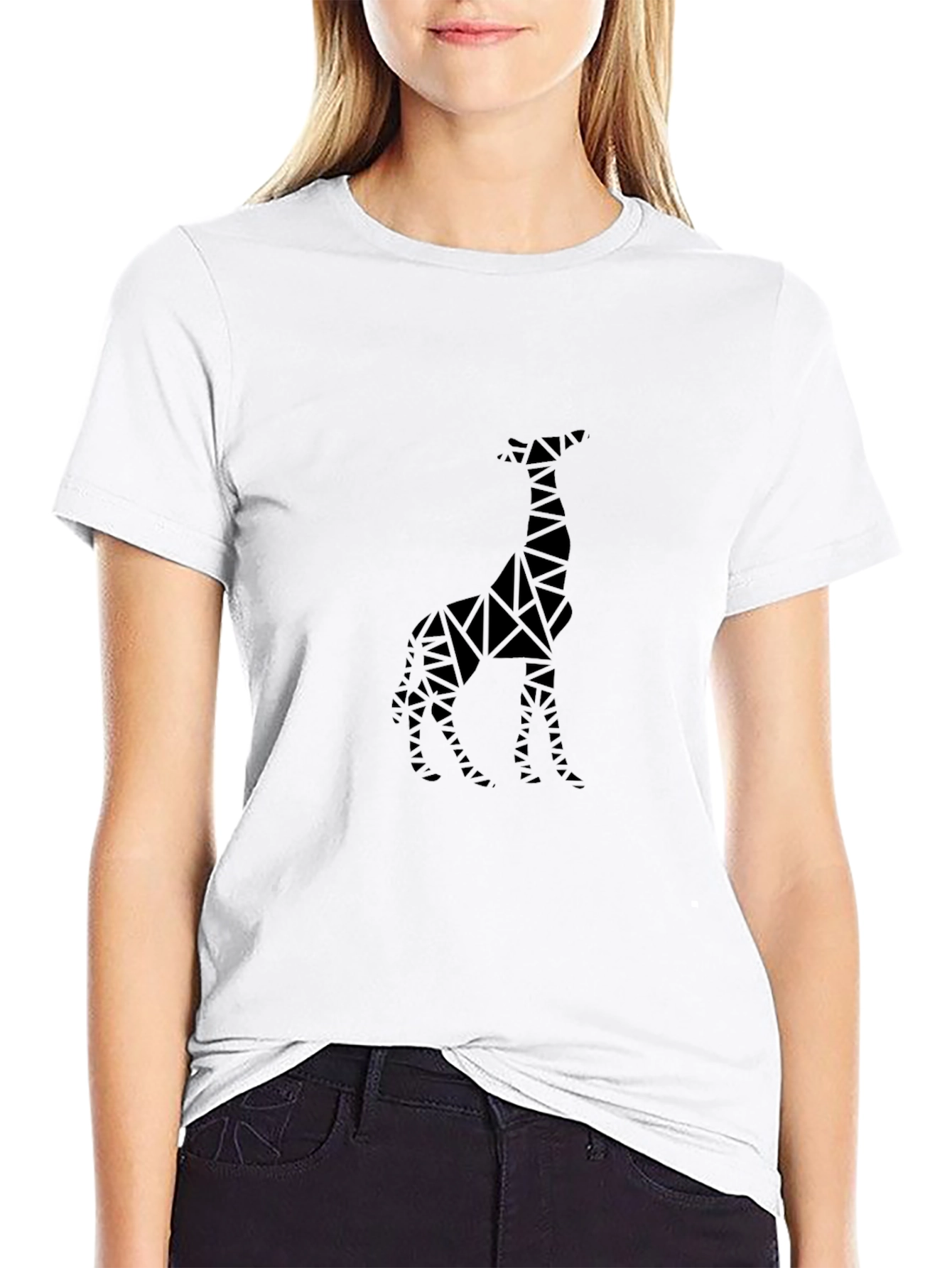Geometric Giraffe Black T-Shirt - Modern Animal Tee
