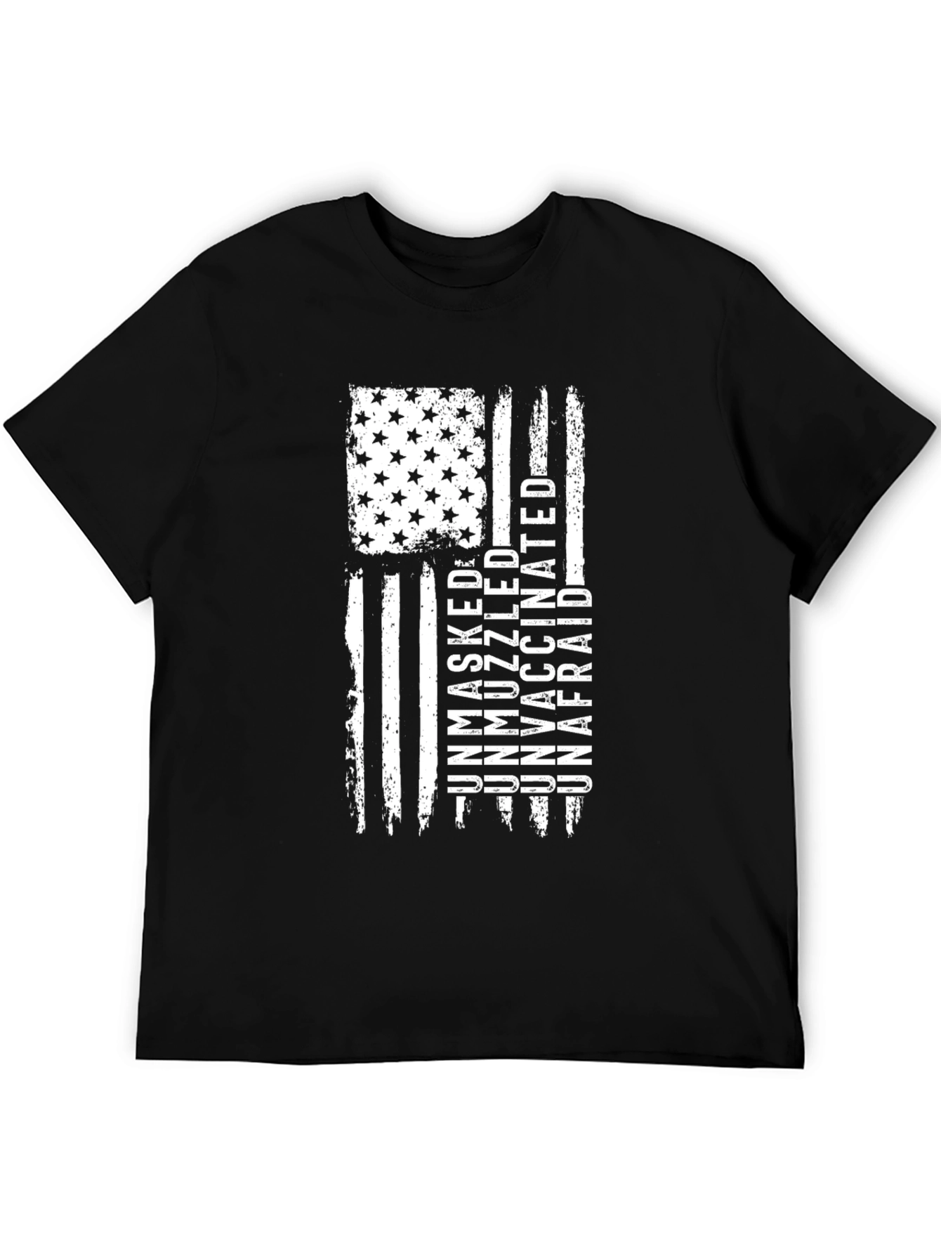 Unmasked Unmuzzled Unvaccinated Unafraid American Flag T-Shirt