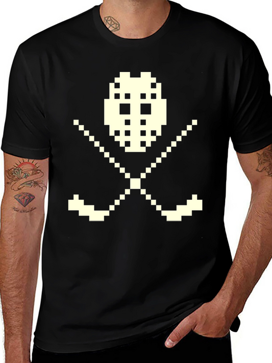 Pixel Hockey Mask & Sticks T-Shirt - Retro Gamer Style