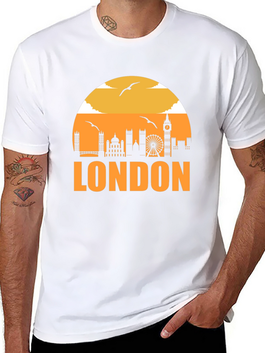 London Skyline Graphic Tee - Black Cotton T-Shirt