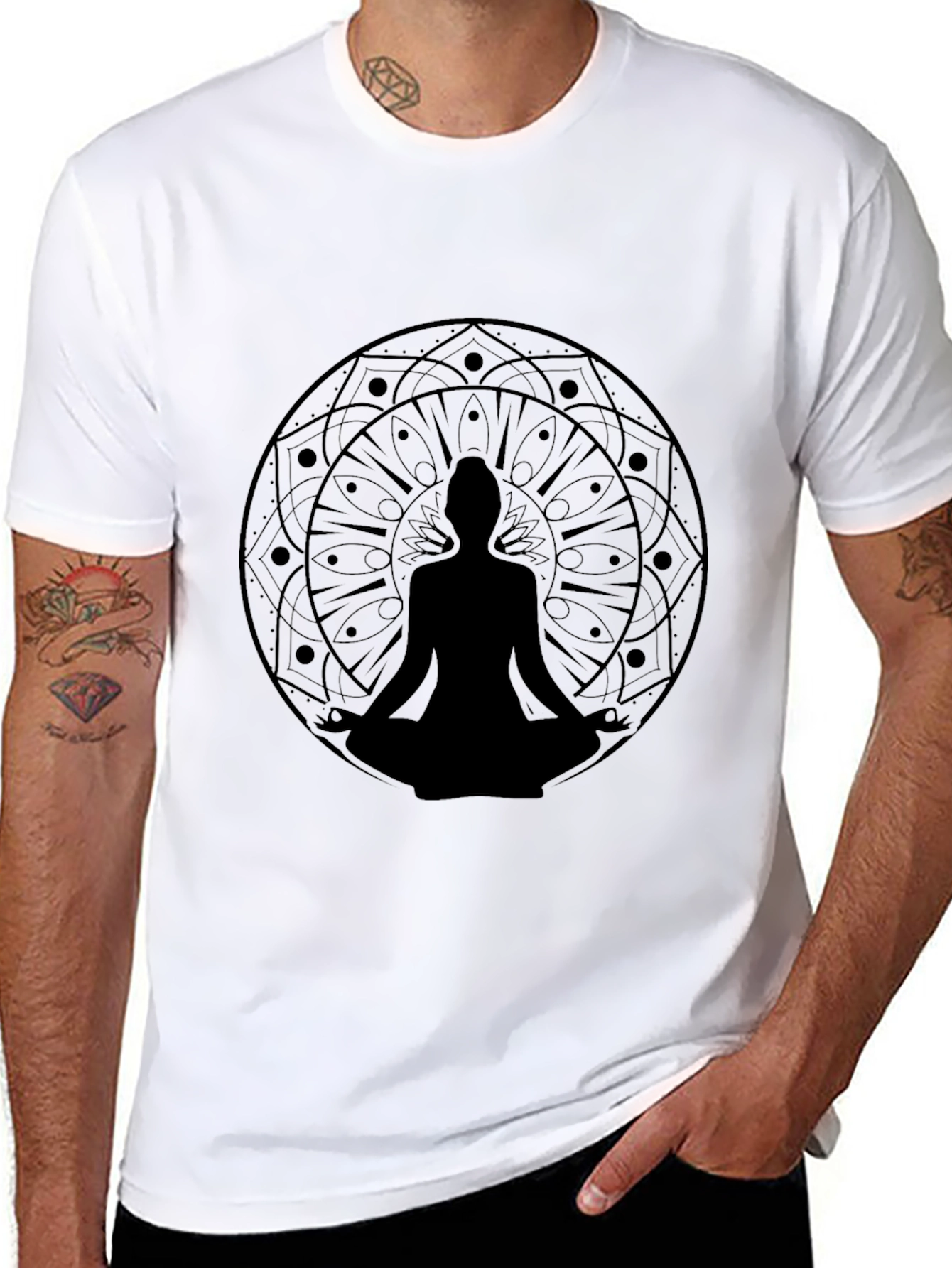 Meditative Mandala Tee - Black Yoga Inspired Graphic T-Shirt