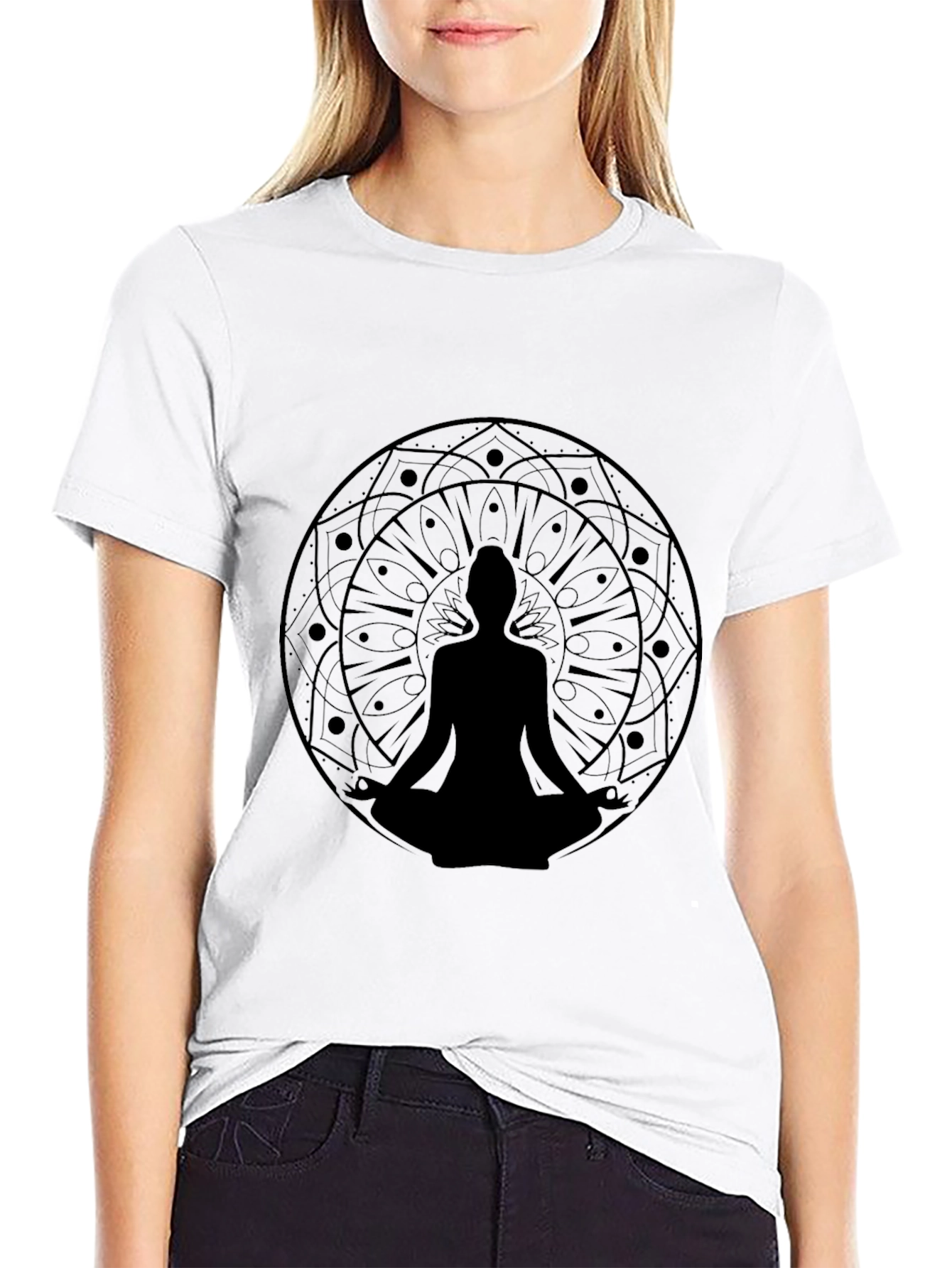 Meditative Mandala Tee - Black Yoga Inspired Graphic T-Shirt