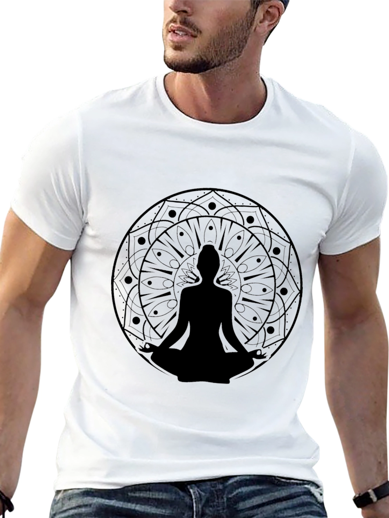 Meditative Mandala Tee - Black Yoga Inspired Graphic T-Shirt