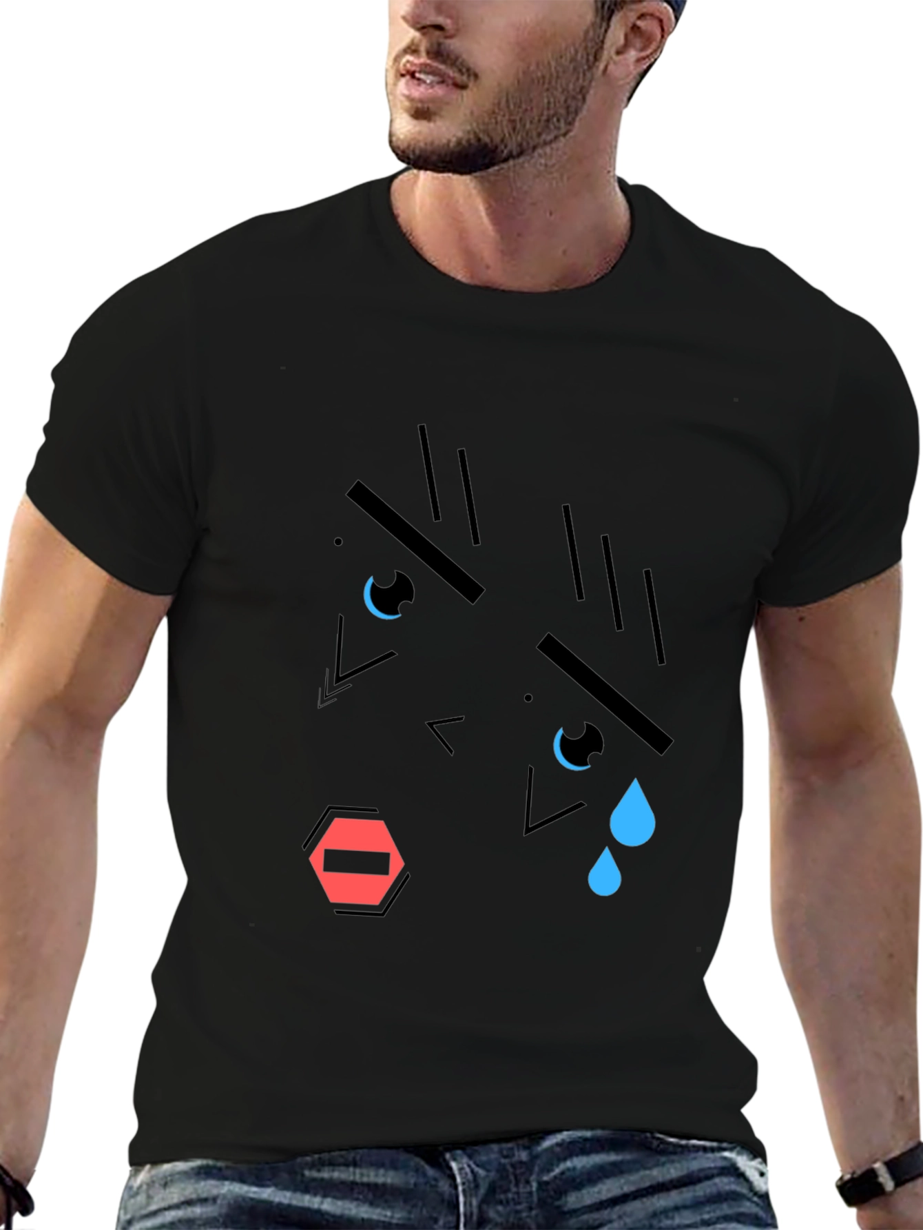 Geometric Crying Face T-Shirt - Black