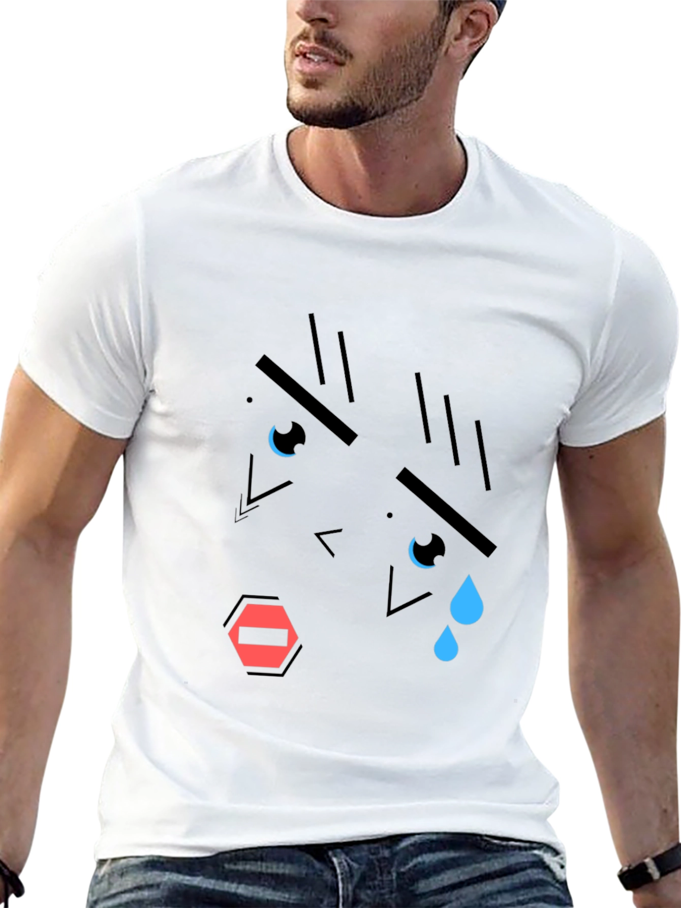 Geometric Crying Face T-Shirt - Black