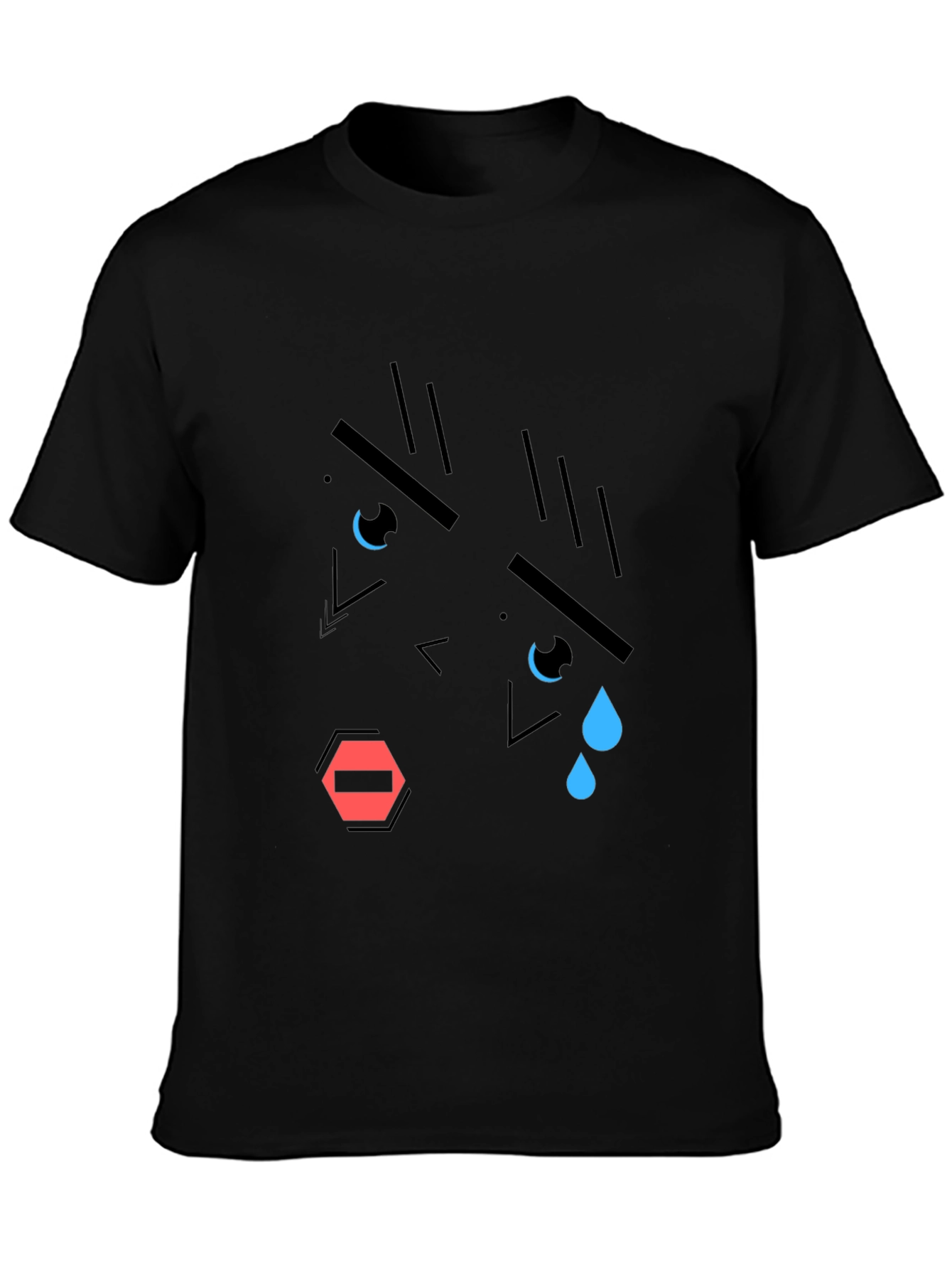 Geometric Crying Face T-Shirt - Black