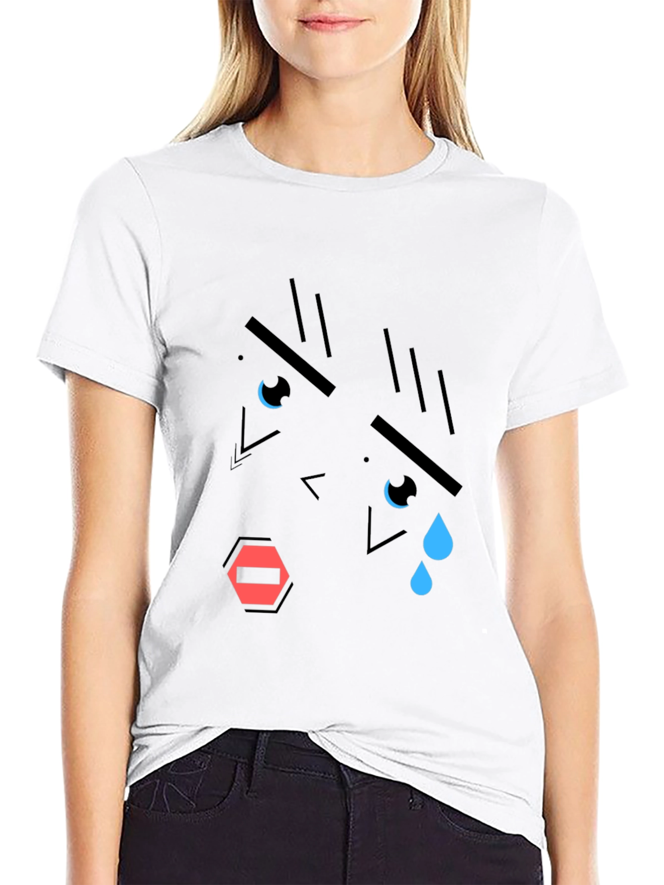 Geometric Crying Face T-Shirt - Black