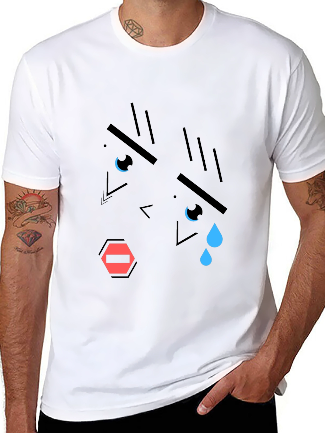 Geometric Crying Face T-Shirt - Black