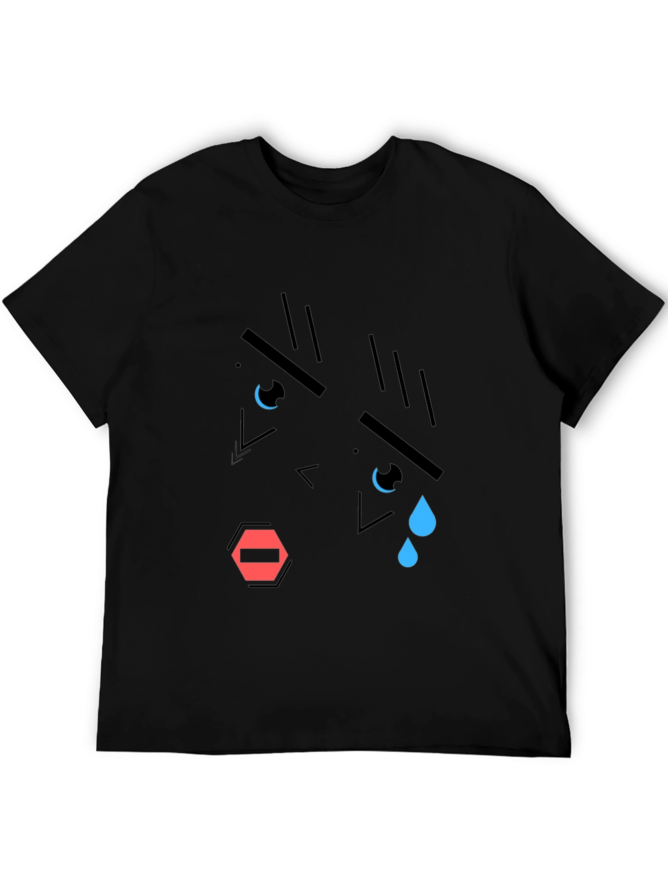 Geometric Crying Face T-Shirt - Black