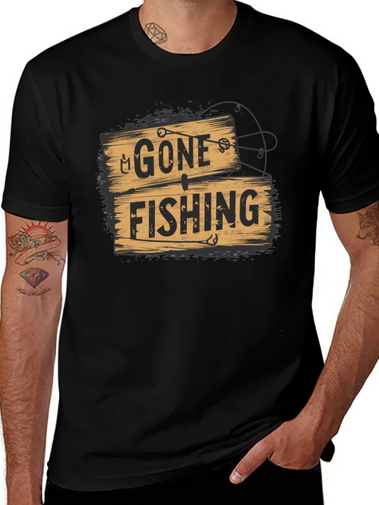 Gone Fishing Graphic Tee - Black Casual T-Shirt