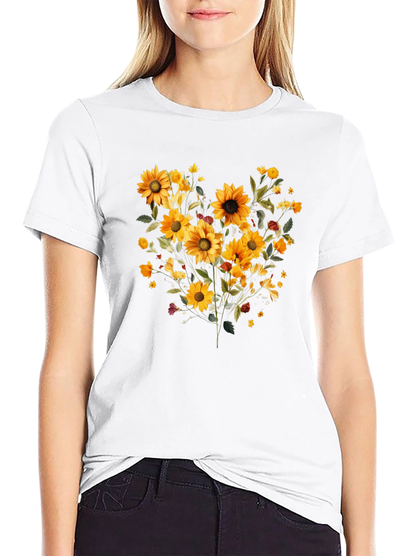Sunflower Bouquet Graphic Print Black Tee