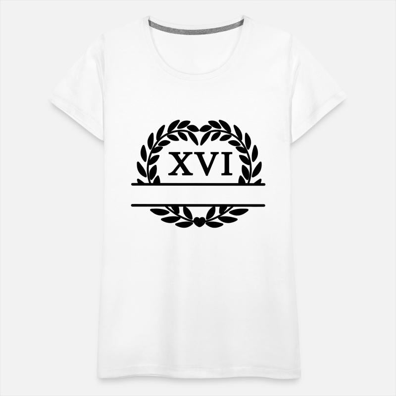 Sixteen years, laurel wreath in Latin numerals