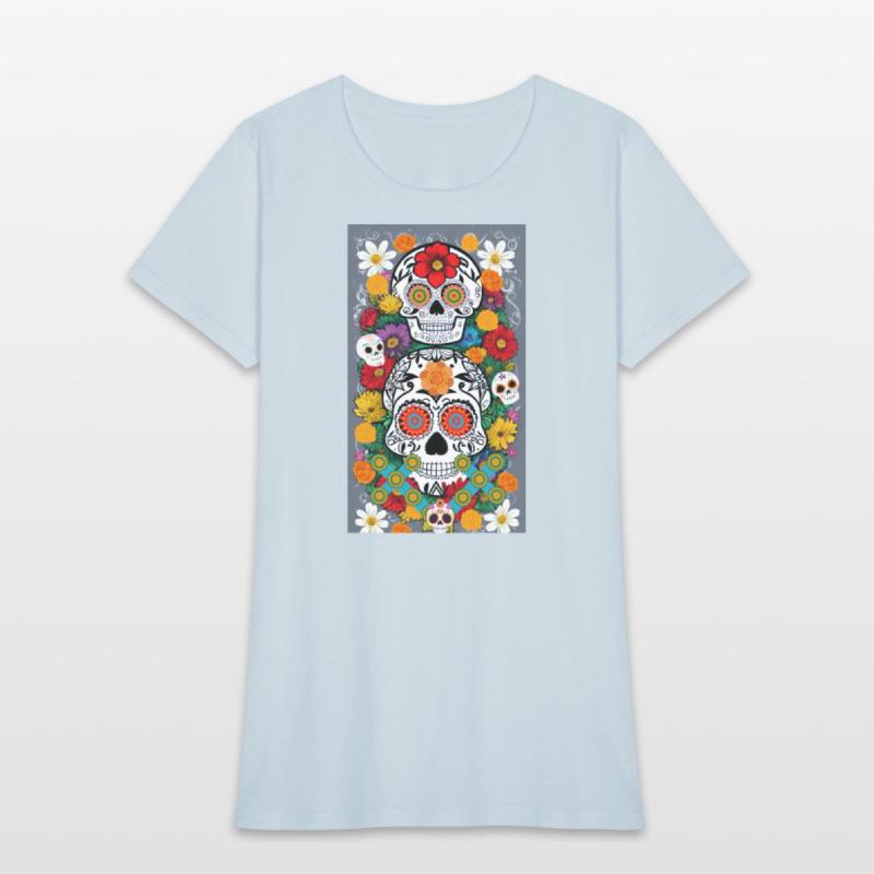 Sugar Skulls And flower With Grey Background