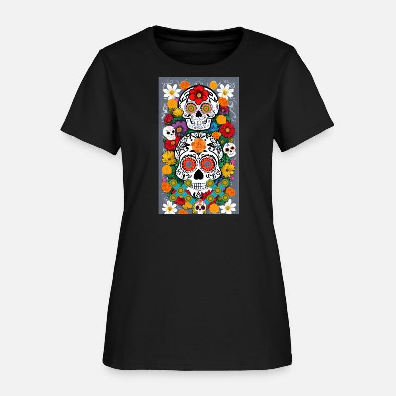 Sugar Skulls And flower With Grey Background