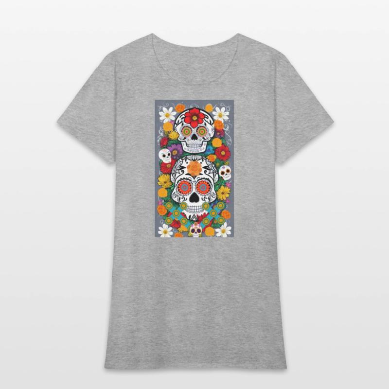 Sugar Skulls And flower With Grey Background