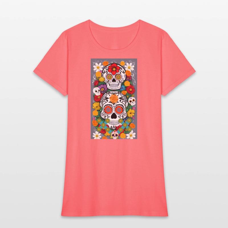 Sugar Skulls And flower With Grey Background