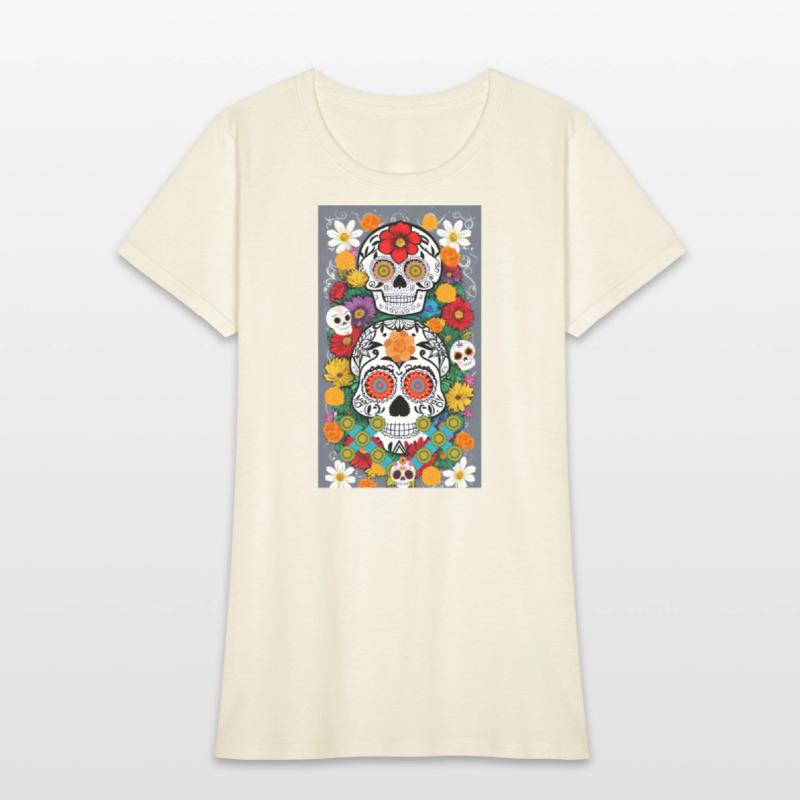 Sugar Skulls And flower With Grey Background