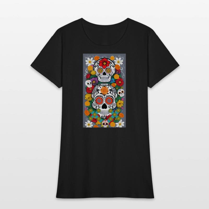 Sugar Skulls And flower With Grey Background