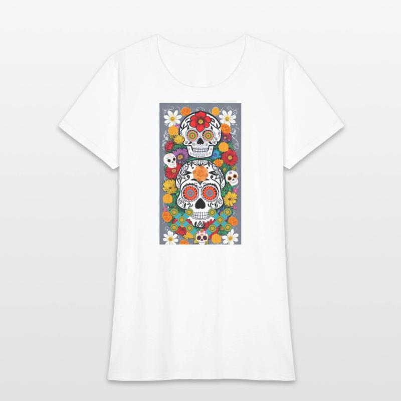 Sugar Skulls And flower With Grey Background