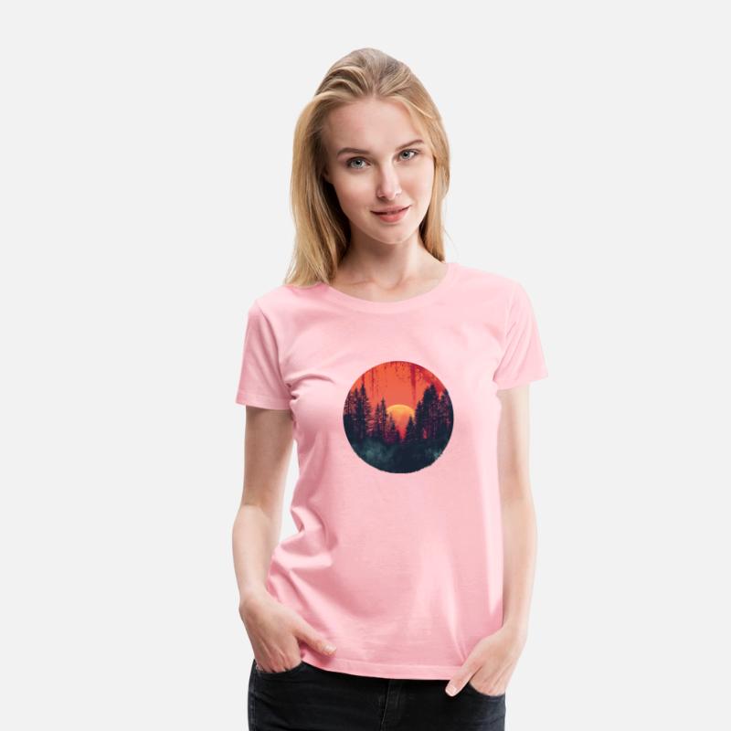 Sunset Forest Silhouette Outdoor Retro 80s Vibe